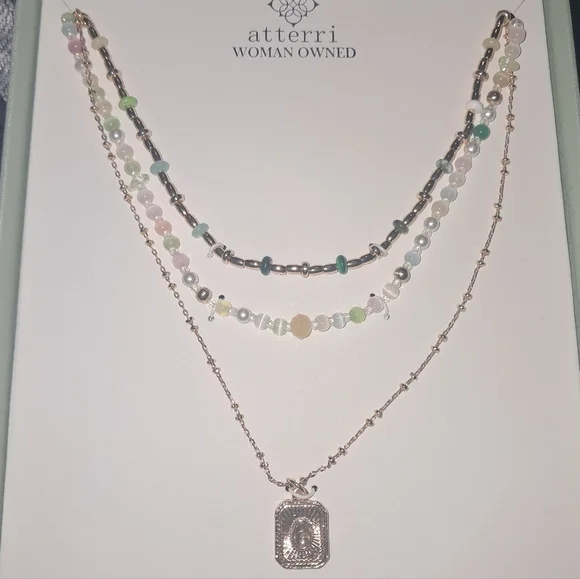 NWT Atterri Semi Precious Stone And Glass Stone Set Of 3 Necklaces - Picture 2 of 4